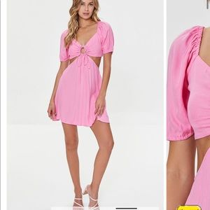 Pink Cutout Puff-Sleeve Mini Dress, Never worn! NWT.